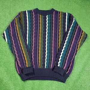 Structure 3D Knit Sweater Mens Large Multicolor Striped Coogi Style Vintage 90s